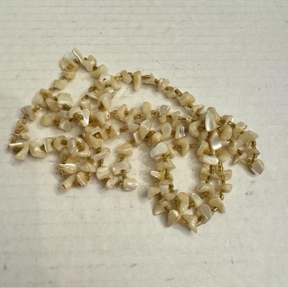 Vintage Artisan Mother of Pearl and Beaded Butterscotch Necklace Handmade - Picture 10 of 16